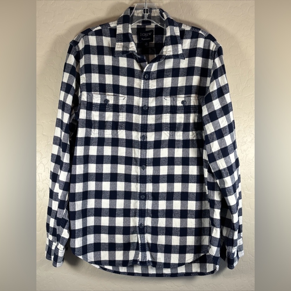 J Crew Black and White Check Heavy Cotton Flannel Shirt with Pockets Size Medium